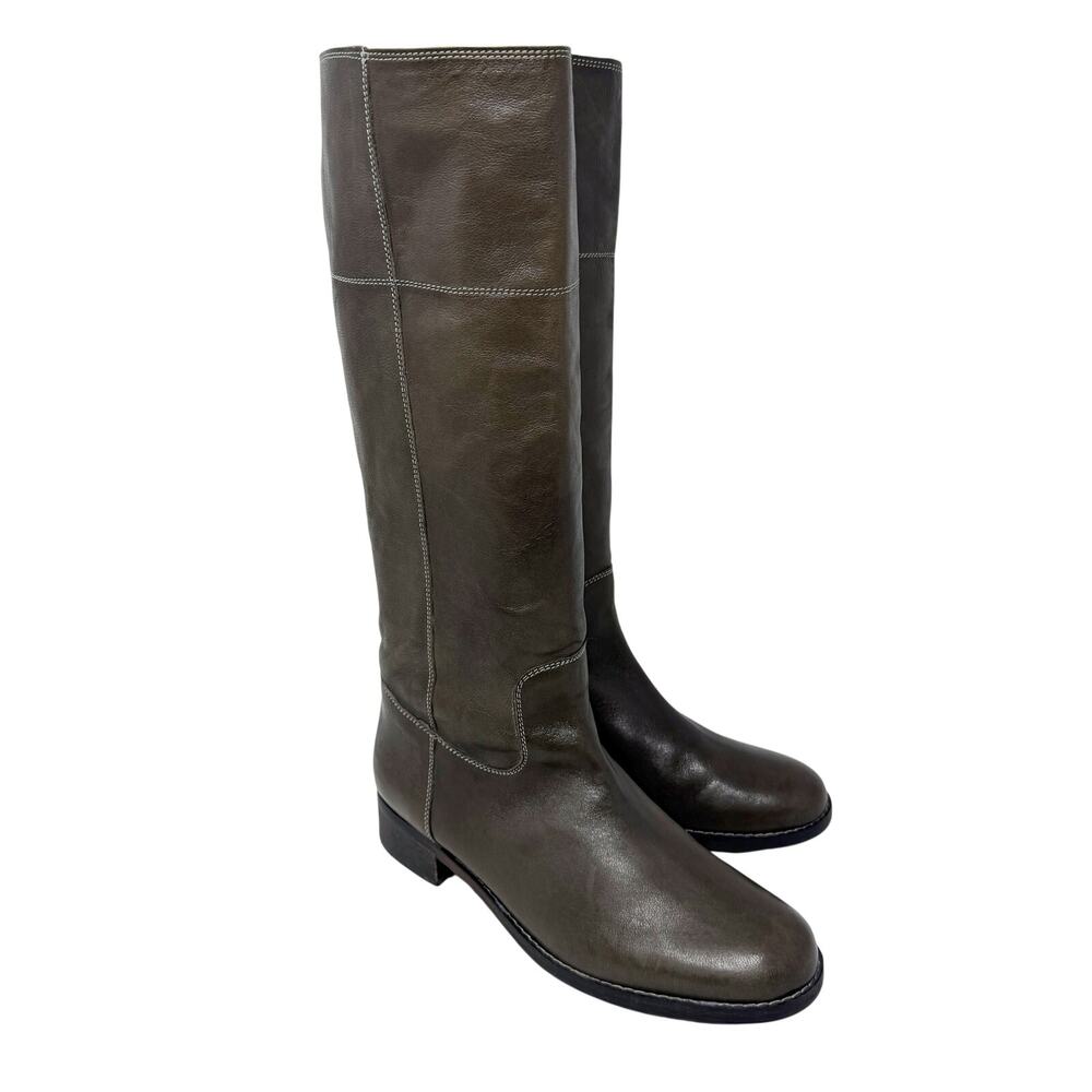 Garnet Hill Gray Leather Riding Boots Pull On Women's Size 8.5 EUC Made in Italy